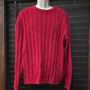 Chaps Red Crewneck Sweater with Ribbed Texture